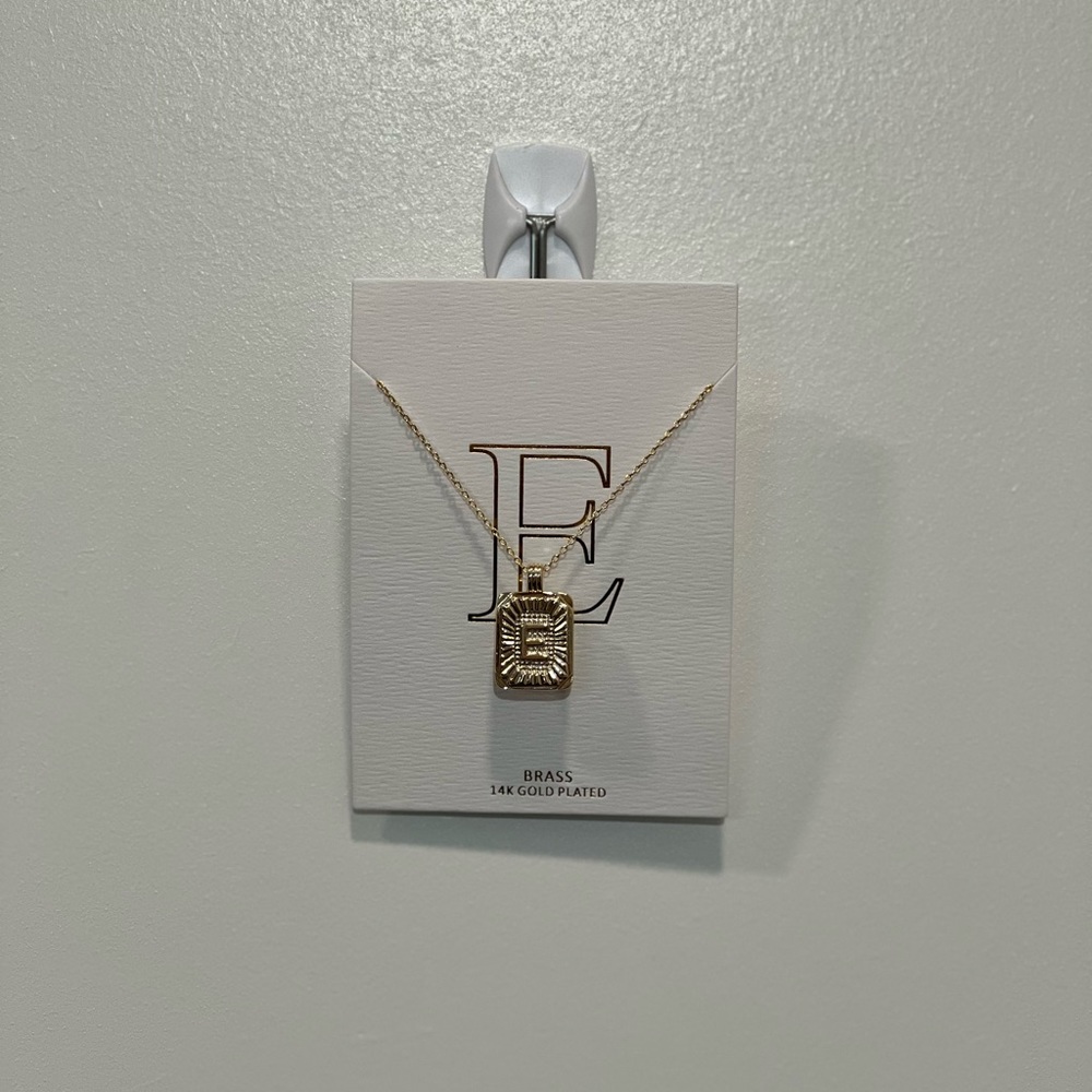 14K Gold Plated Brass Letter “E” Pendant and Chain Necklace